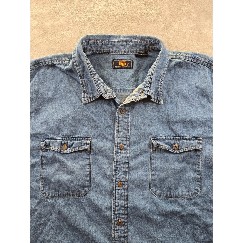 Vintage Route 66 Denim Shirt Mens 2X Blue Short Sleeve Pockets